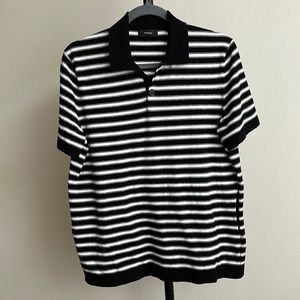 MEN'S Theory Lebor Crew Neck Fine Bilen Striped Polo Size M Kangaroo Pocket